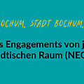 Grüne Grafik mit einer gelben gezeichneten Glühbirne. Text: #EngagiertGeforscht. Ruhr-Universität Bochum, Stadt Bochum, Stadt Leipzig. Neue Formen des Engagements von jungen Menschen im städtischen Raum (NEOBE II). Studienbericht