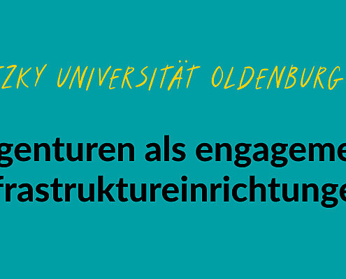 Grüne Grafik mit einer gelben gezeichneten Glühbirne. Text: #EngagiertGeforscht. Carl von Ossietzky Universität Oldenburg et al. Freiwilligenagenturen als engagementfördernde Infrastruktureinrichtungen. Studienbericht