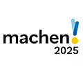 Logo des Wettbewerbs "machen! 2025", Bild: Ausrufezeichen das aus zwei Strichen und einem Punkt besteht, wobei die Striche ein Medaillenband symbolisieren