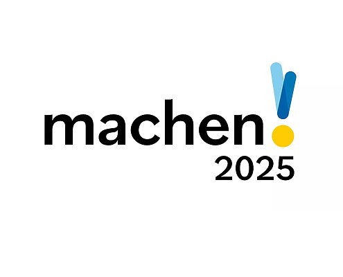 Logo des Wettbewerbs "machen! 2025", Bild: Ausrufezeichen das aus zwei Strichen und einem Punkt besteht, wobei die Striche ein Medaillenband symbolisieren