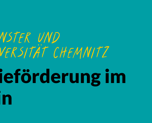 Text und Grafik "# engagiert geforscht" "Universität Münster und technische Universität Chemnitz" "Demokratieförderung im Sportverein", Das Grafikelement ist eine stilisierte Lupe