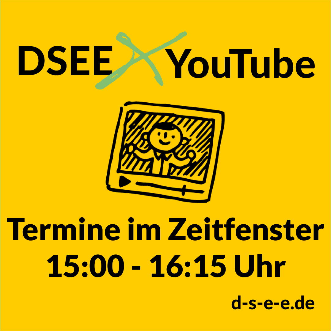 Text: "DSEE x Youtube" "Termine im Zeitfenster 15 bis 16 Uhr 15"
